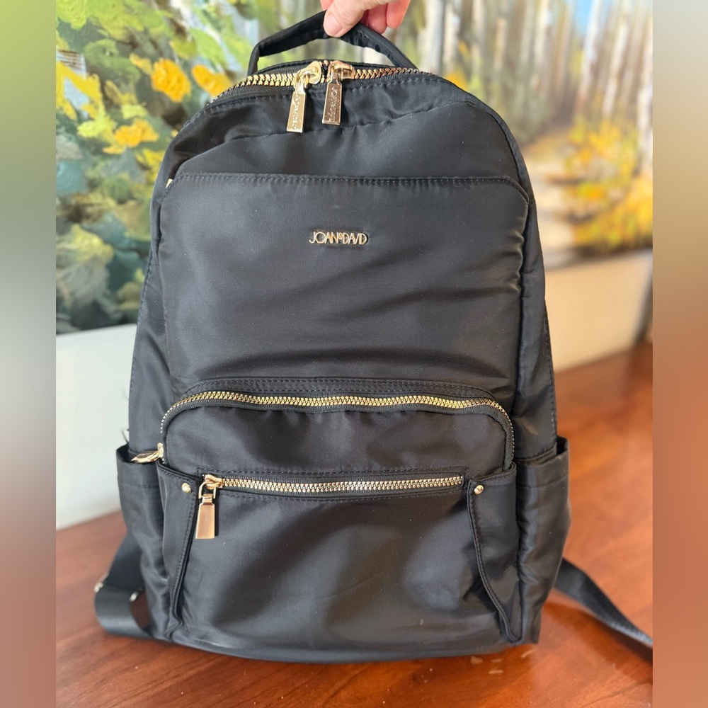 Joan & David Black Nylon Travel Backpack | Pockets, Trolley Sleeve, Multi Zip✈️